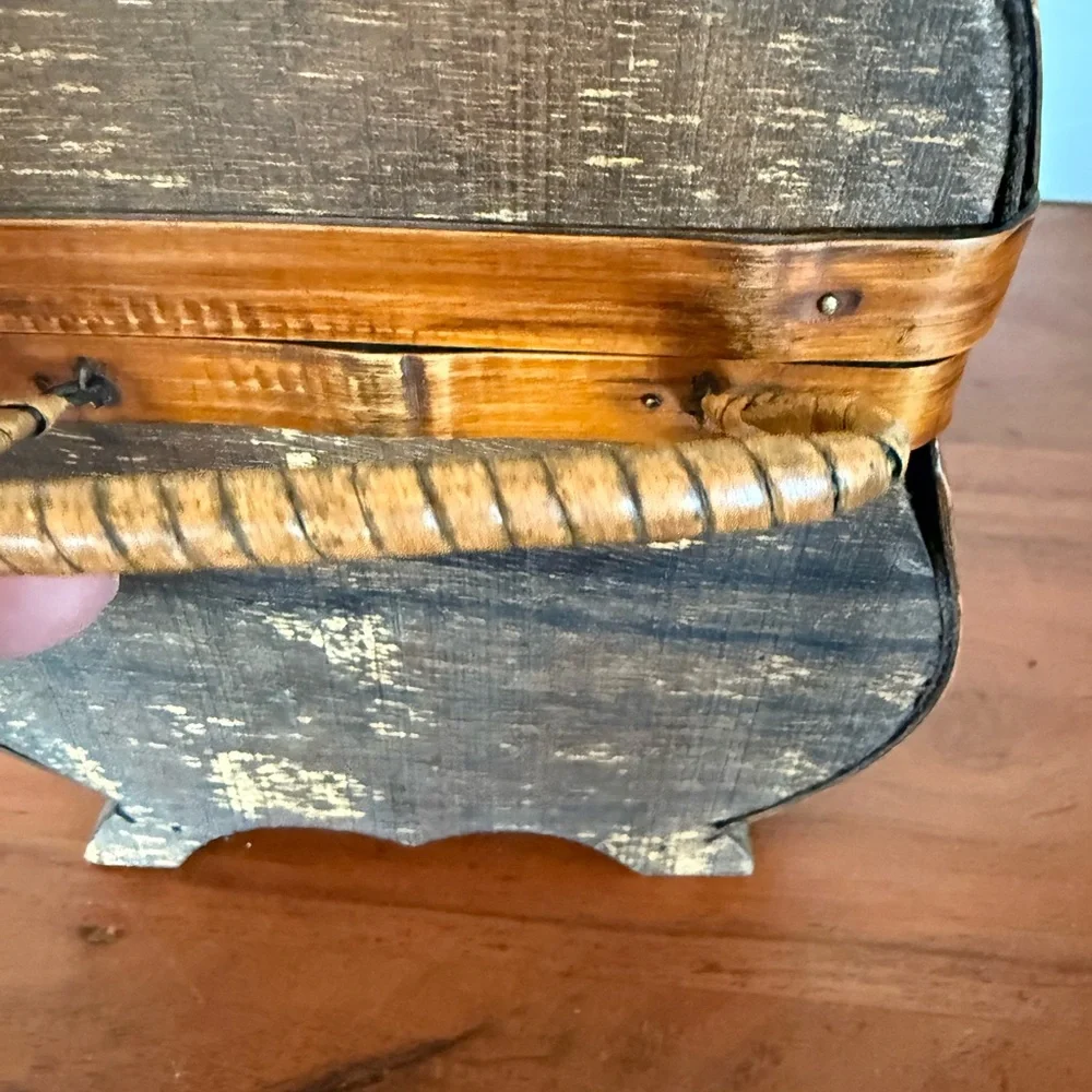 Vintage Woven Wooden Chest with Metal Accents trinket‎ box rustic 8x7x7”
